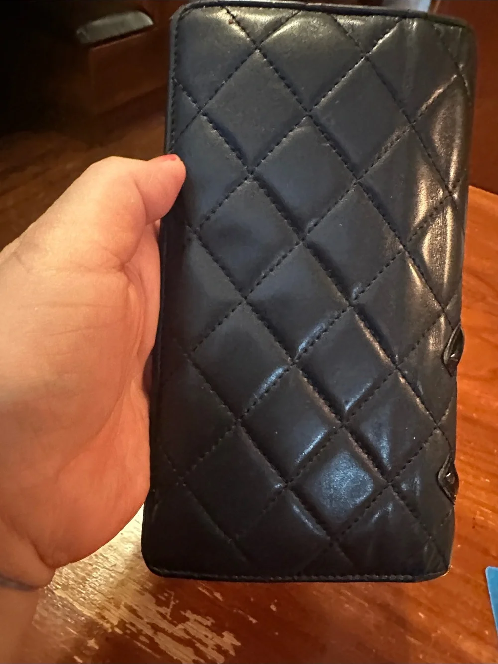 CHANEL Black Quilted Leather Wallet with Pink Interior Trim
